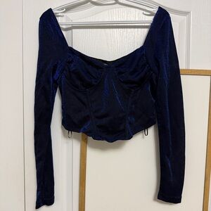 NWT Princess Polly Bruna Long Sleeve Corset Top in Metallic Blue